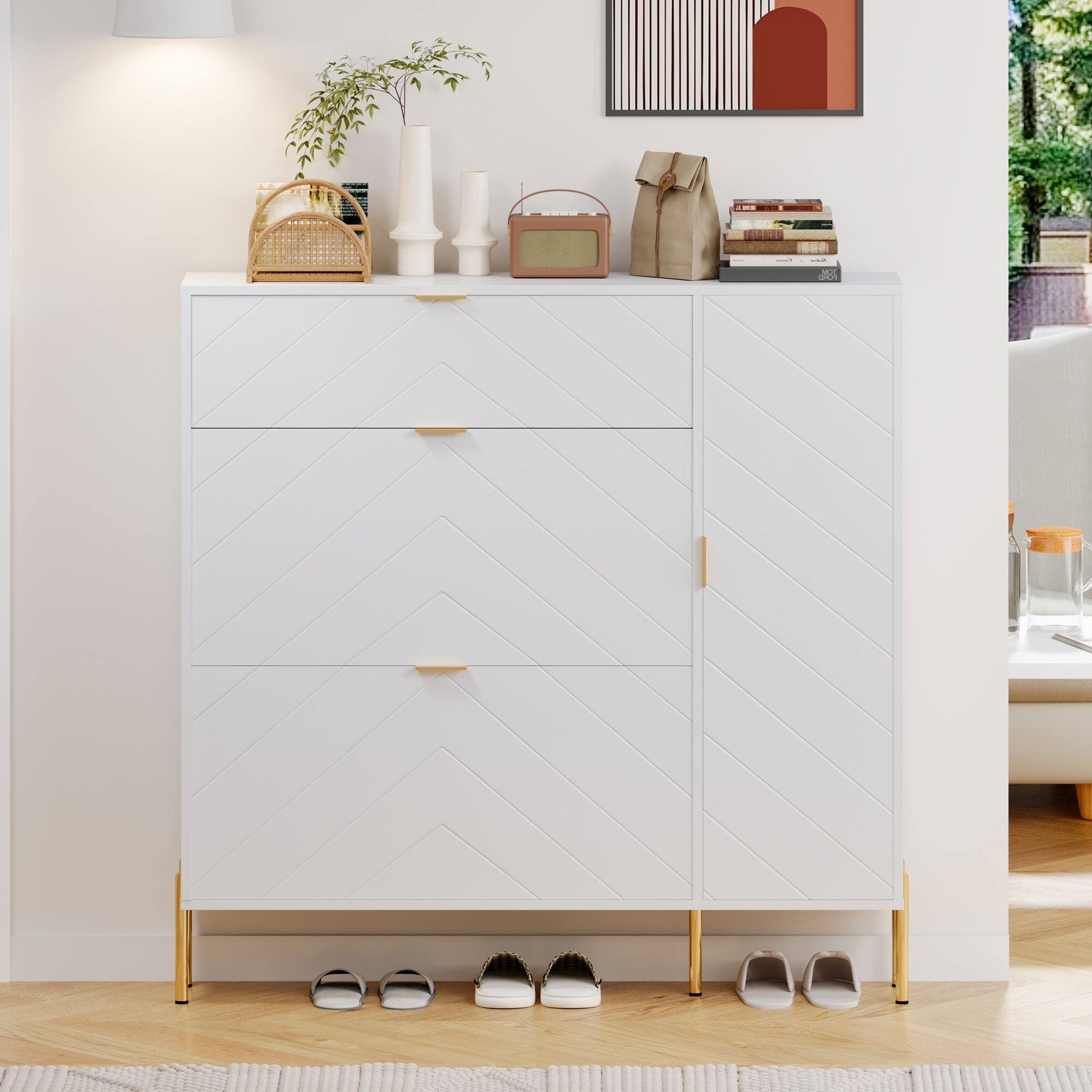 Alt View 4. Boyel Living - 49.21 in. H Wood Shoe Storage Cabinet with Flip-Up Drawers and Adjustable Shelf - White.