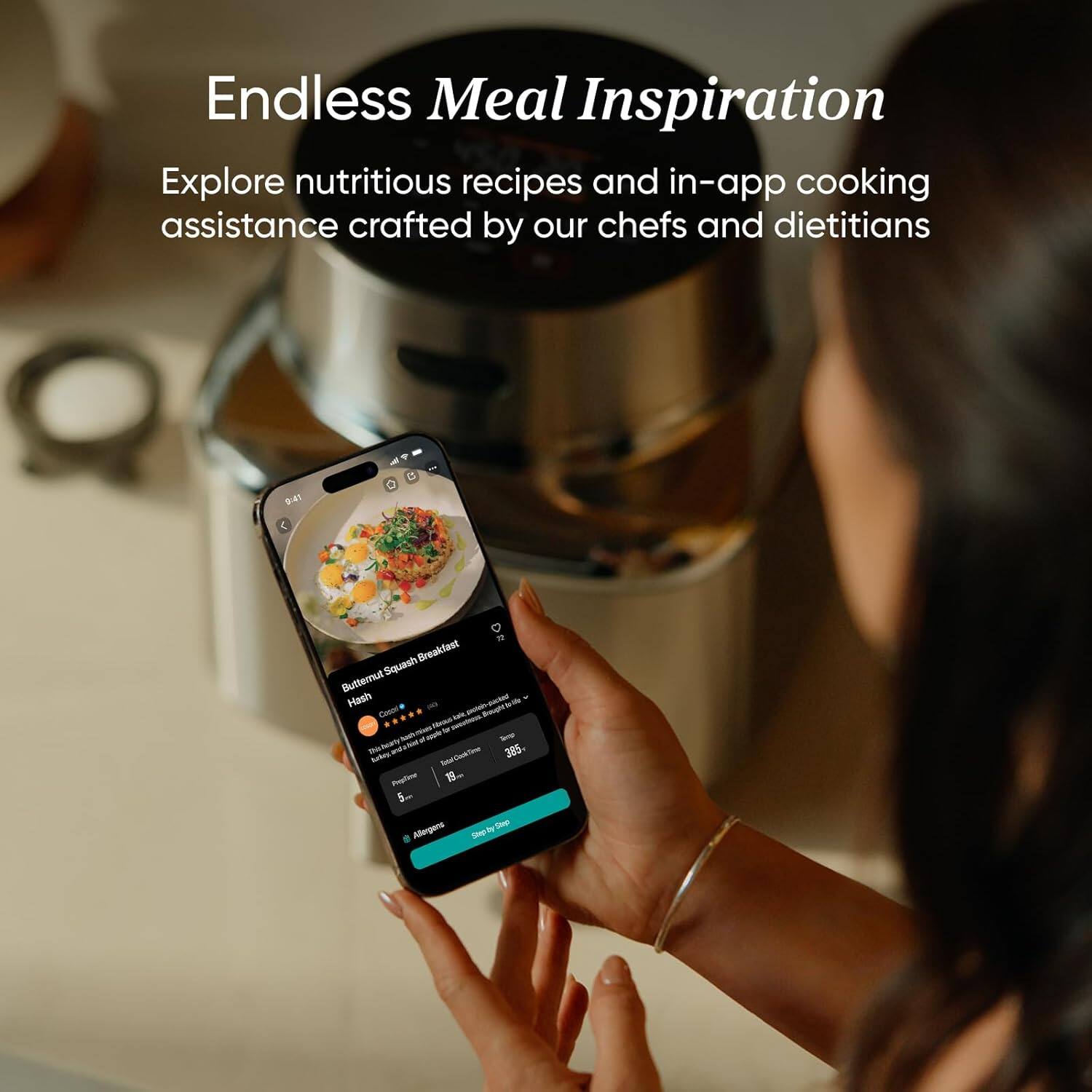 Endless Meal Inspiration  
Explore nutritious recipes and in-app cooking assistance crafted by our chefs and dietitians  

Breakfast  
Butternut Squash Hash  
- Cmet  
- Brovght  
- Mao t  
- noin_tosc  
- -ut  
- The cheare  
- - 385  
- Auckes  
- Ta PepTe  
- 5m  
- Alergens