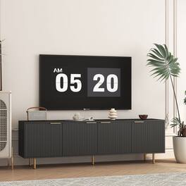 Z-Edge - Fluted TV Stand for Tvs up to 65", TV Stand with 4 Storage Doors, Entertainment Center TV Media Console for Living Room - Black