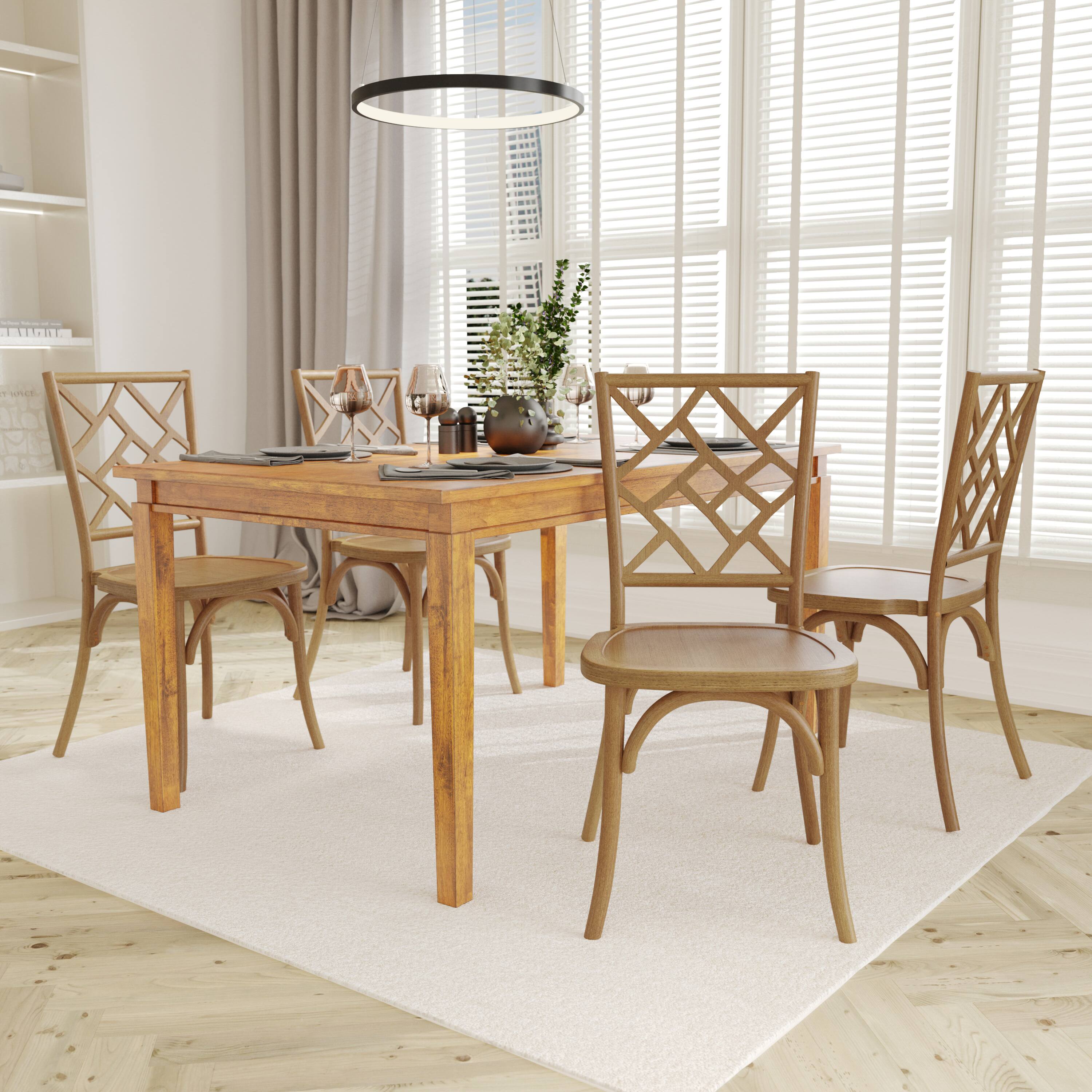 Alt View 2. Emma + Oliver - Decker Set of 2 Solid Wood Stack Dining Chairs with Decorative Back Design - Pecan.