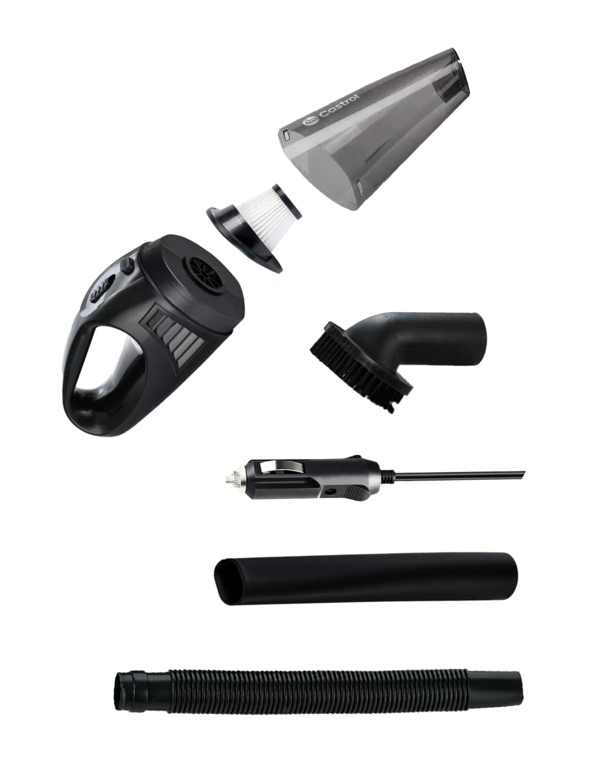 Castrol - Portable Car Vacuum Cleaner – 60W Wet & Dry Auto Vacuum with 12V Adapter, 9FT Cord, Crevice Tool & Filter Brush