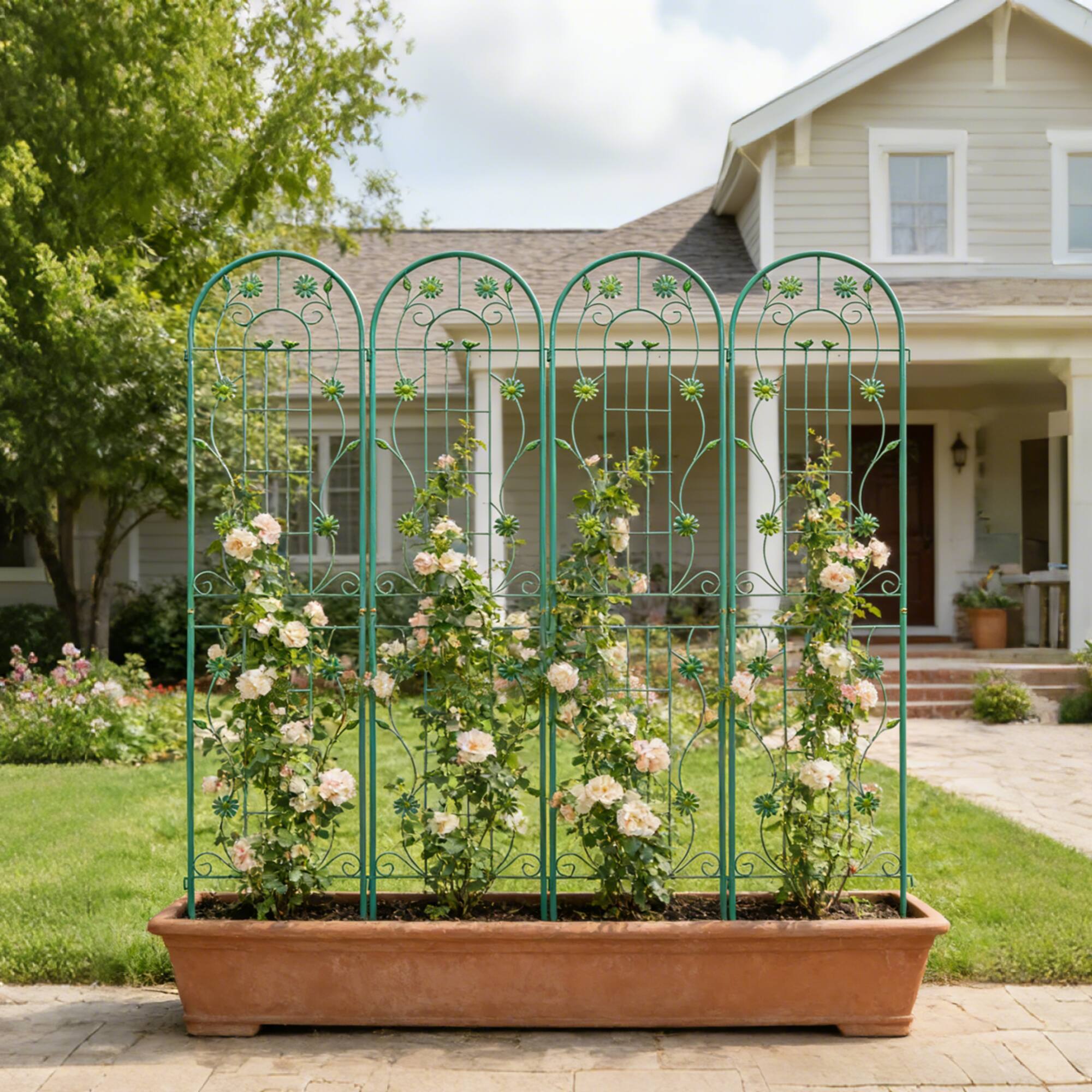 Alt View 1. Loheer - 4 Pack 7.2 ft x 1.6 ft Metal Garden Trellis for Climbing Plants - Green.