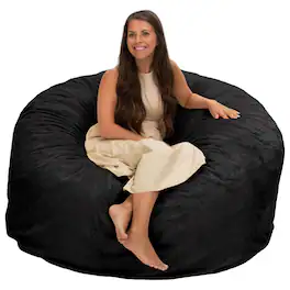 Ultimate Sack - 5ft Bean Bag Chair, Oversized Indoor Comfy Lounger, Fur - Black