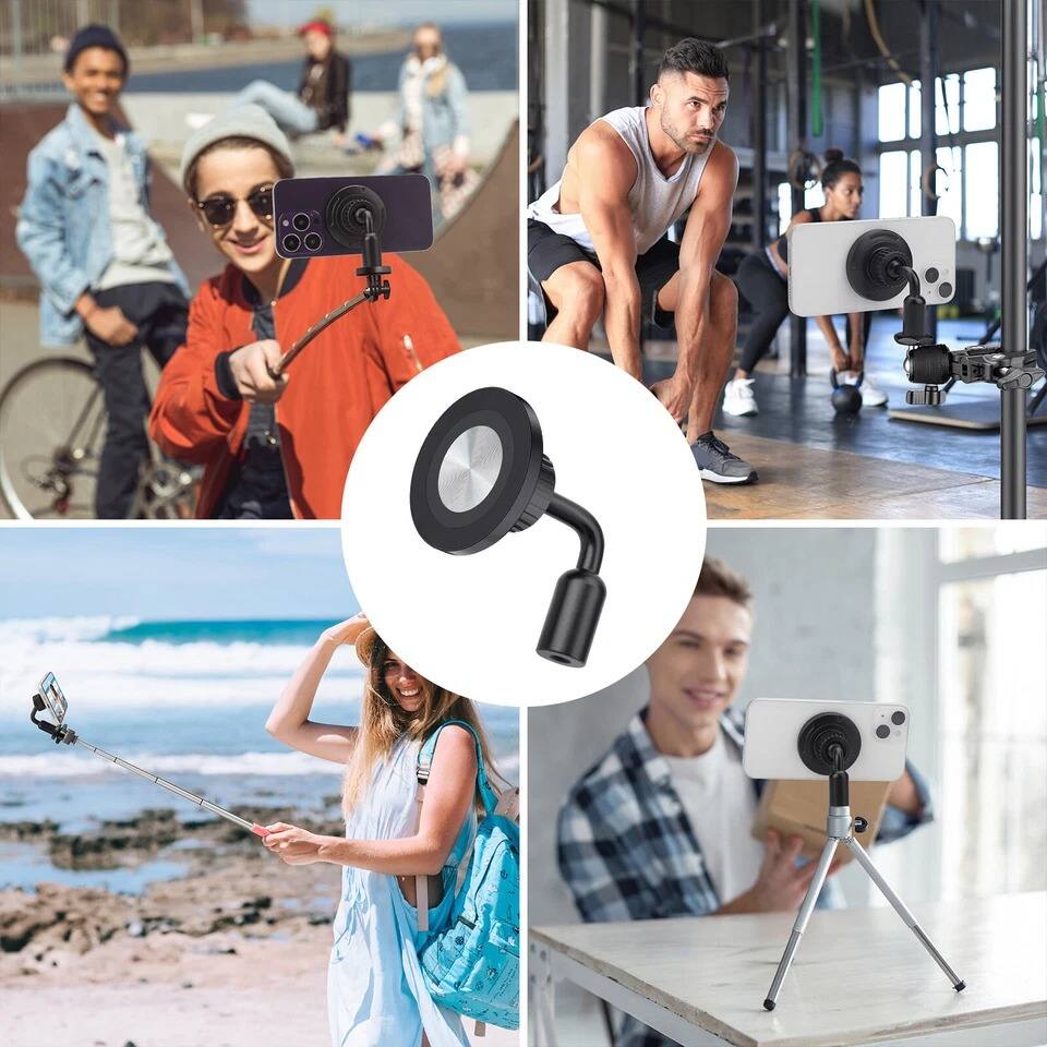 Alt View 2. Stock Preferred - Magnetic Phone Tripod Mount Adapter for iPhone MagSafe - Black.