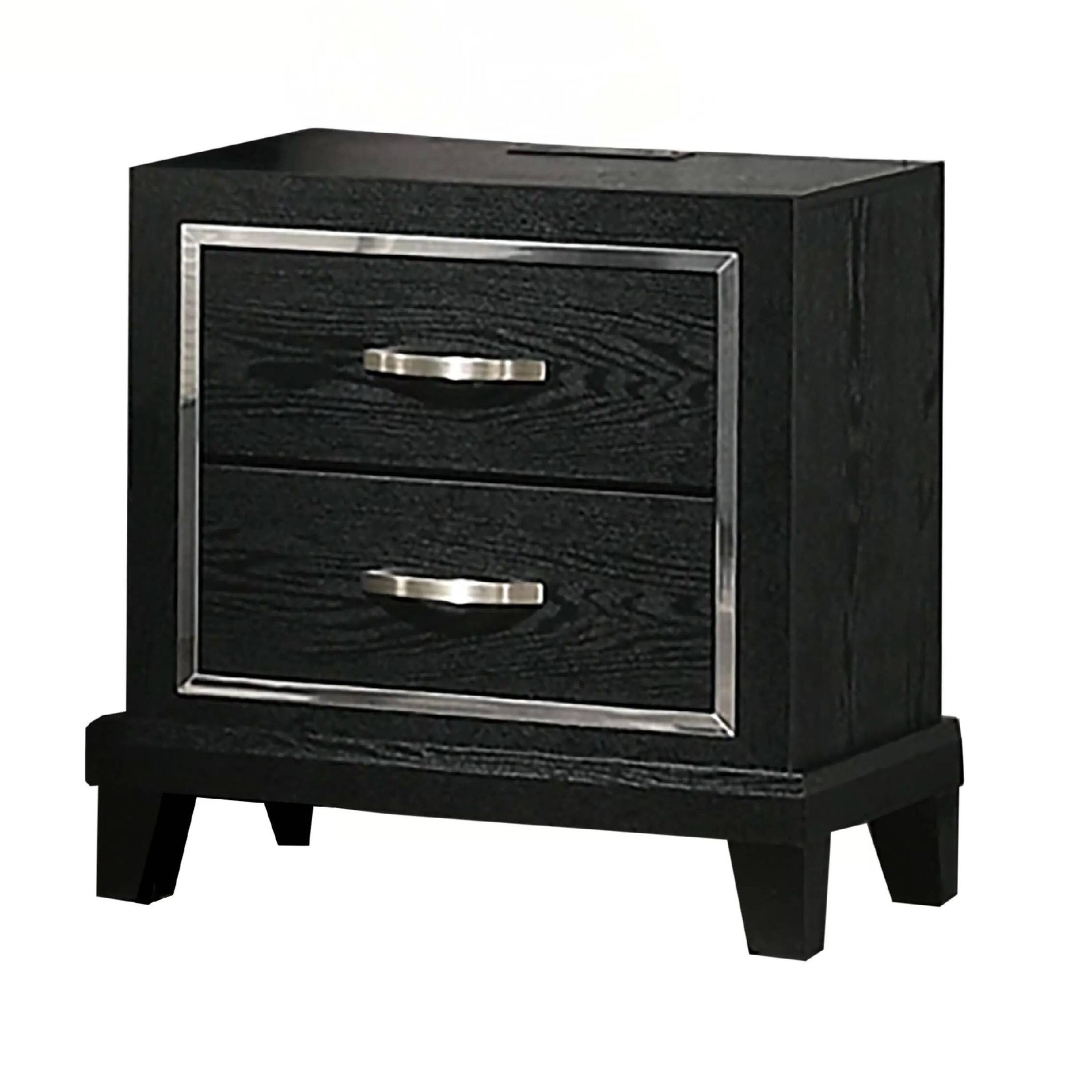 Alt View 1. Manhattan Lane - Nightstand with Charging Station, 2 Drawers, Rubberwood 24 Inch - Black.