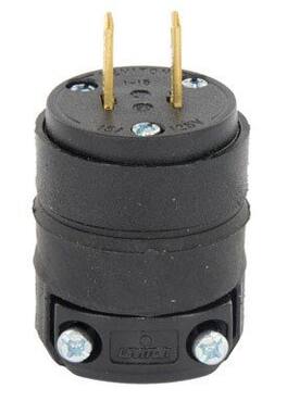 Leviton - Non-Grounding Rubber Straight Blade Plug NEMA 1-15P 2-Wire - Black