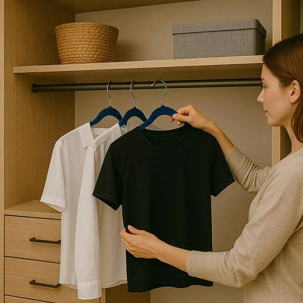 Angle. Elle Decor - 10-Pack Non-Slip Velvet Hangers, Slim Flocked Hangers for Shirts & Coats, Space-Saving Elegant Closet Organizers - Navy - Navy Blue.