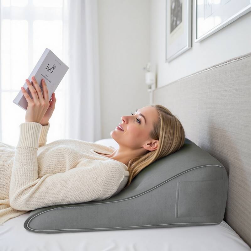 wowmax - Adjustable Reading Pillow - Velvet Convertible Long Body Cushion (20x9x22in) - Gray