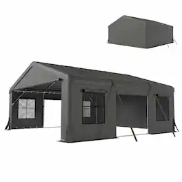 Outsunny - x 20' Heavy Duty Carport, Portable Garage Car Canopy Tent Shelter with 3 Roll-up Doors, 4 Windows