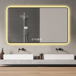Boyel Living - 29 by 39 Inch Black Frame Wall Mirror with Rounded Corners Tri Color Light Defogging and Temperature Display