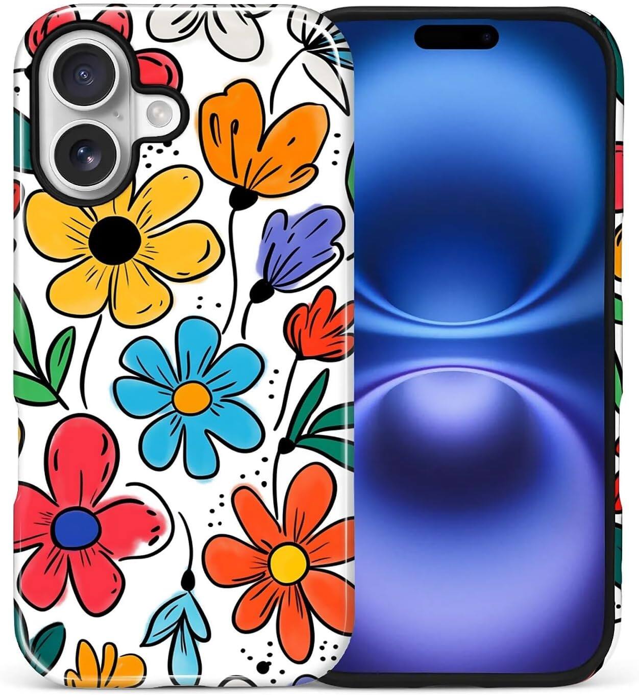 Front. BUBM - Smartphone Case for iPhone 17 - 2-Layer Durable Smartphone Protection Case - Colorful Flowers.