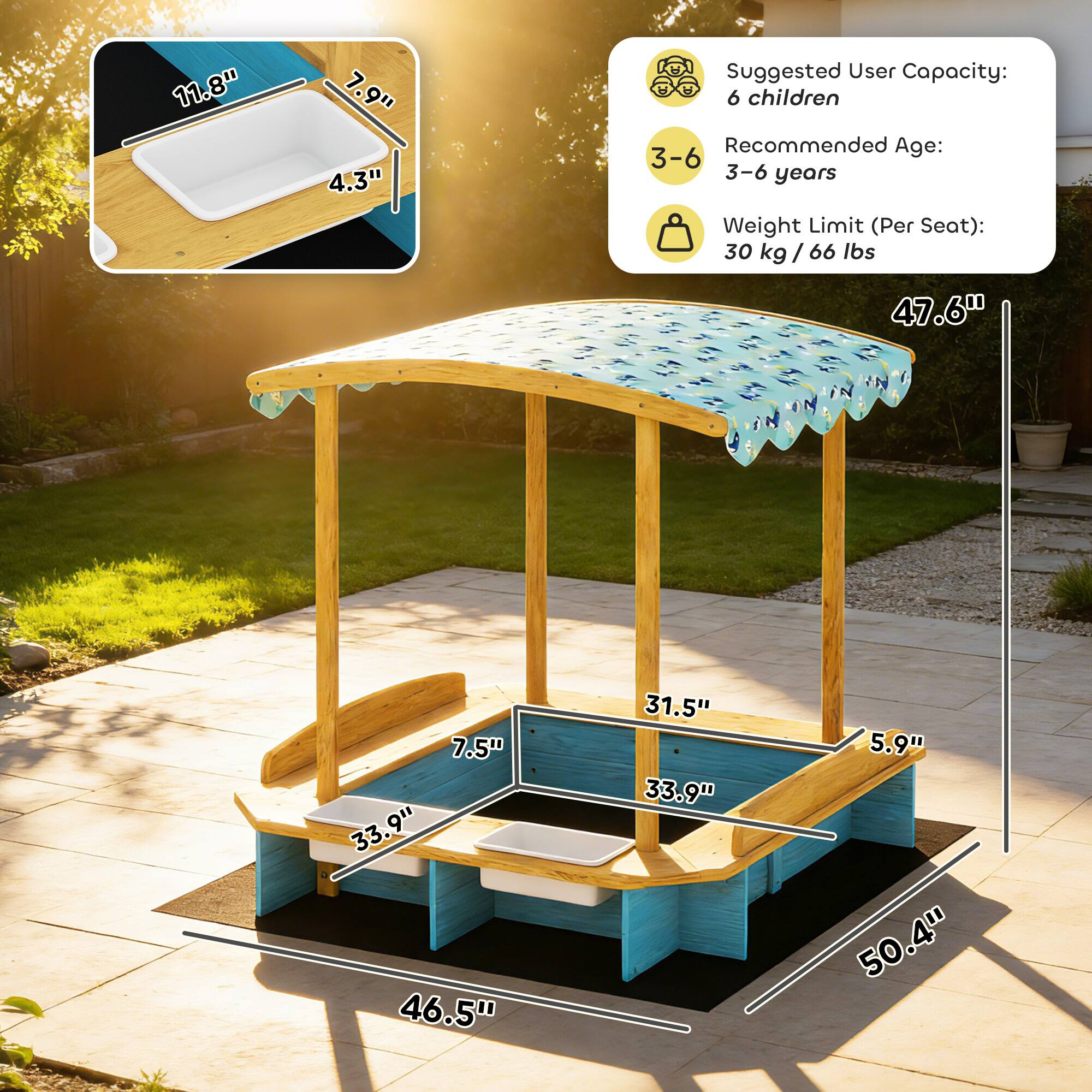 11.8" 7.9" 4.3"  
Suggested User Capacity: 6 children  
Recommended Age: 3-6 years  
Weight Limit (Per Seat): 30 kg / 66 lbs  
47.6" 7.5" 33.9" 46.5" 31.5" 33.9" 5.9" 50.4"