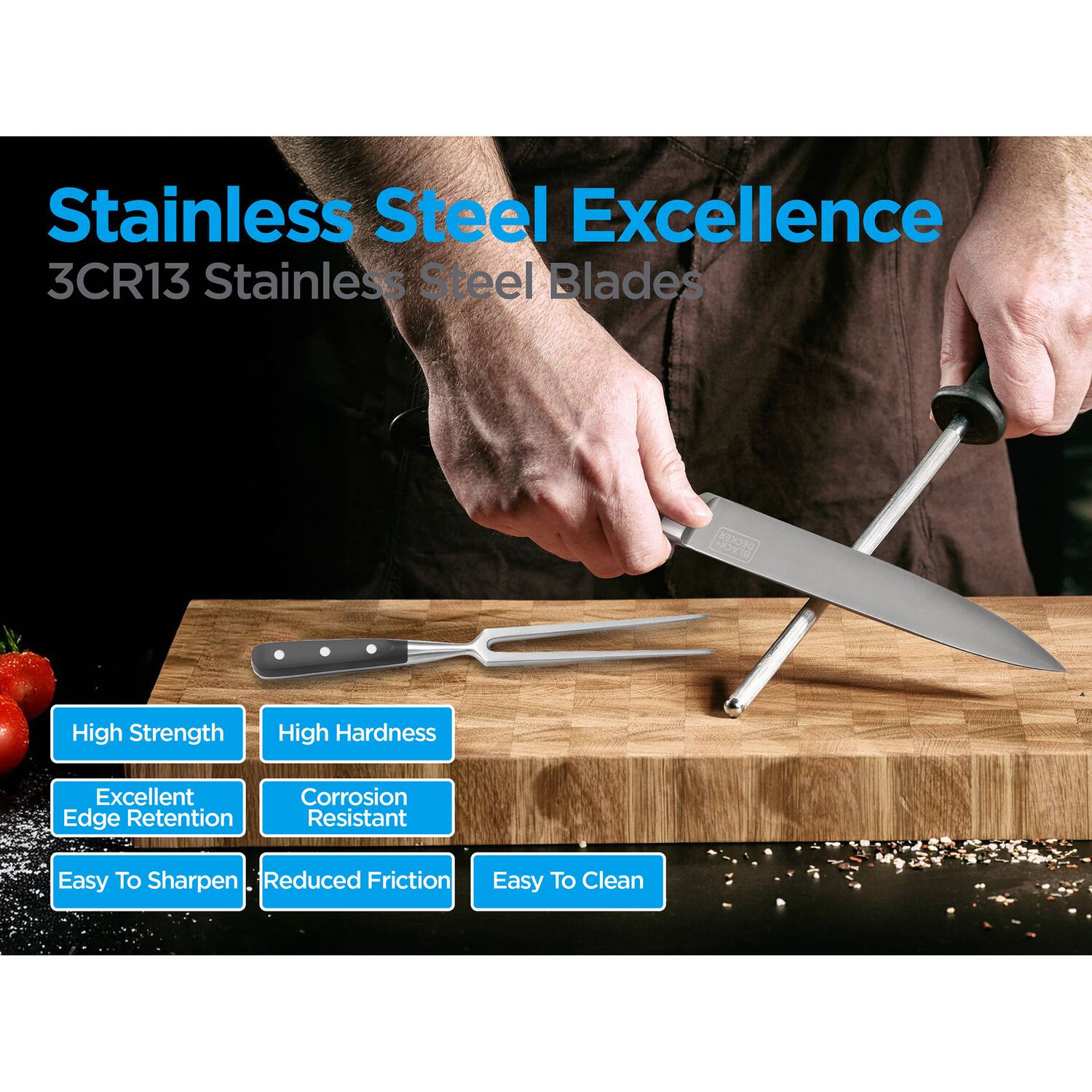 Stainless Steel Excellence  
3CR13 Stainless Steel Blades  
T250  
High Strength  
High Hardness  
Excellent Edge Retention  
Corrosion Resistant  
Easy To Sharpen  
Reduced Friction  
Easy To Clean