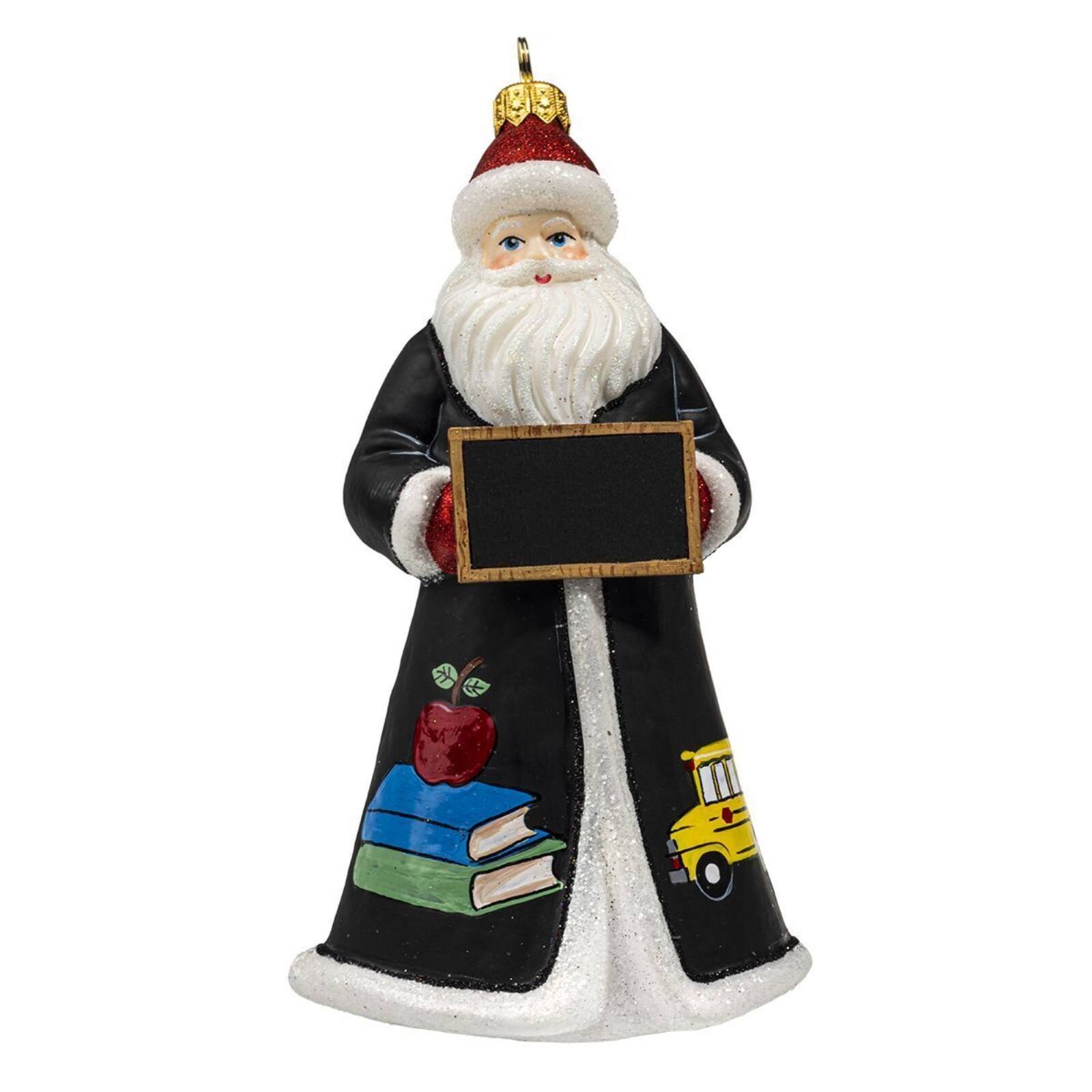 Front. Joy to the World Collectibles - Joy to the World Glitterazzi Teacher Santa with Chalkboard Polish Glass Ornament - Multicolor.