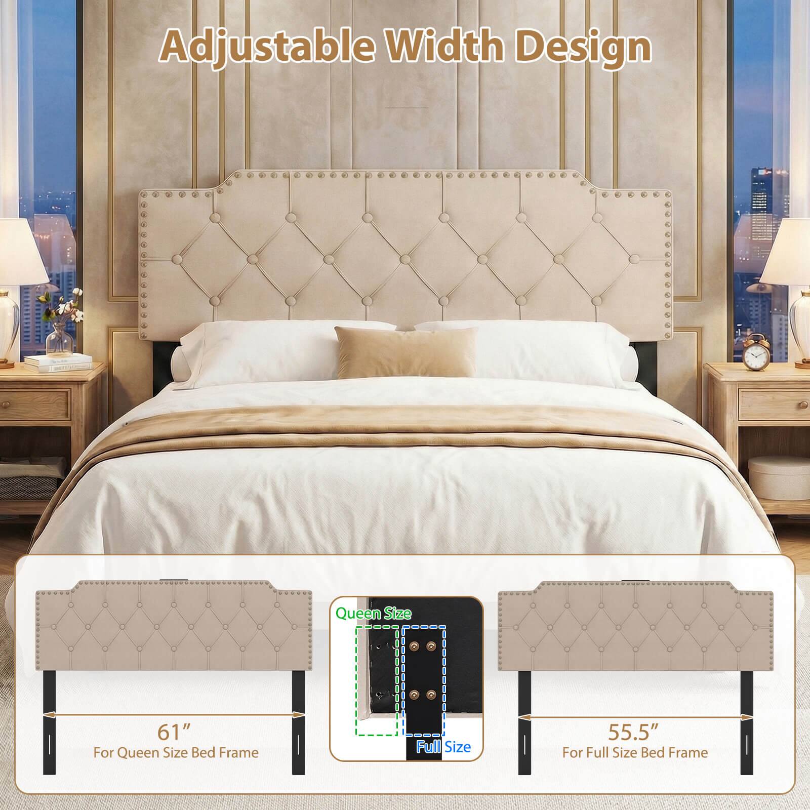 Adjustable Width Design  
Queen Size 61" For Queen Size Bed Frame  
Full Size 55.5" For Full Size Bed Frame