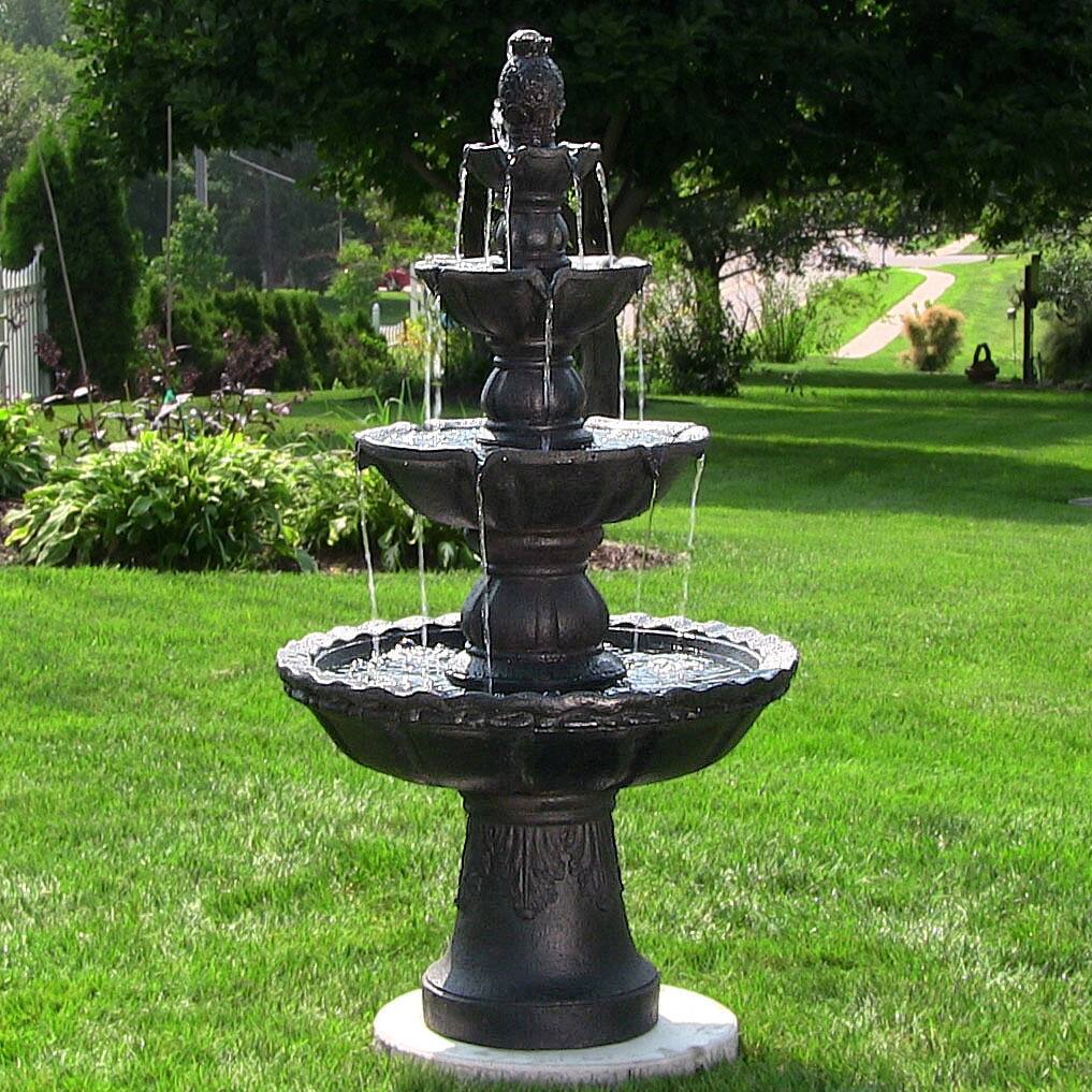 Alt View 7. Sunnydaze - Pineapple Resin Outdoor 4-Tier Water Fountain - Black.
