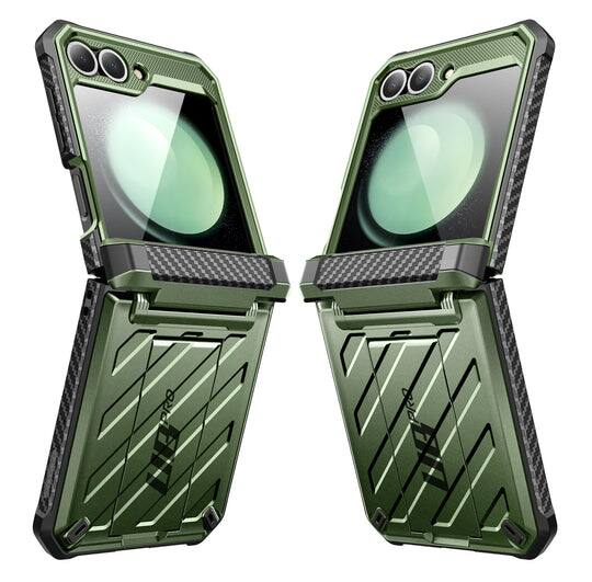 Left. SUPCASE - Unicorn Beetle Pro Rugged Case for Samsung Galaxy Z Flip6 – Full-Body Protection with Screen Protector - Dark Green.