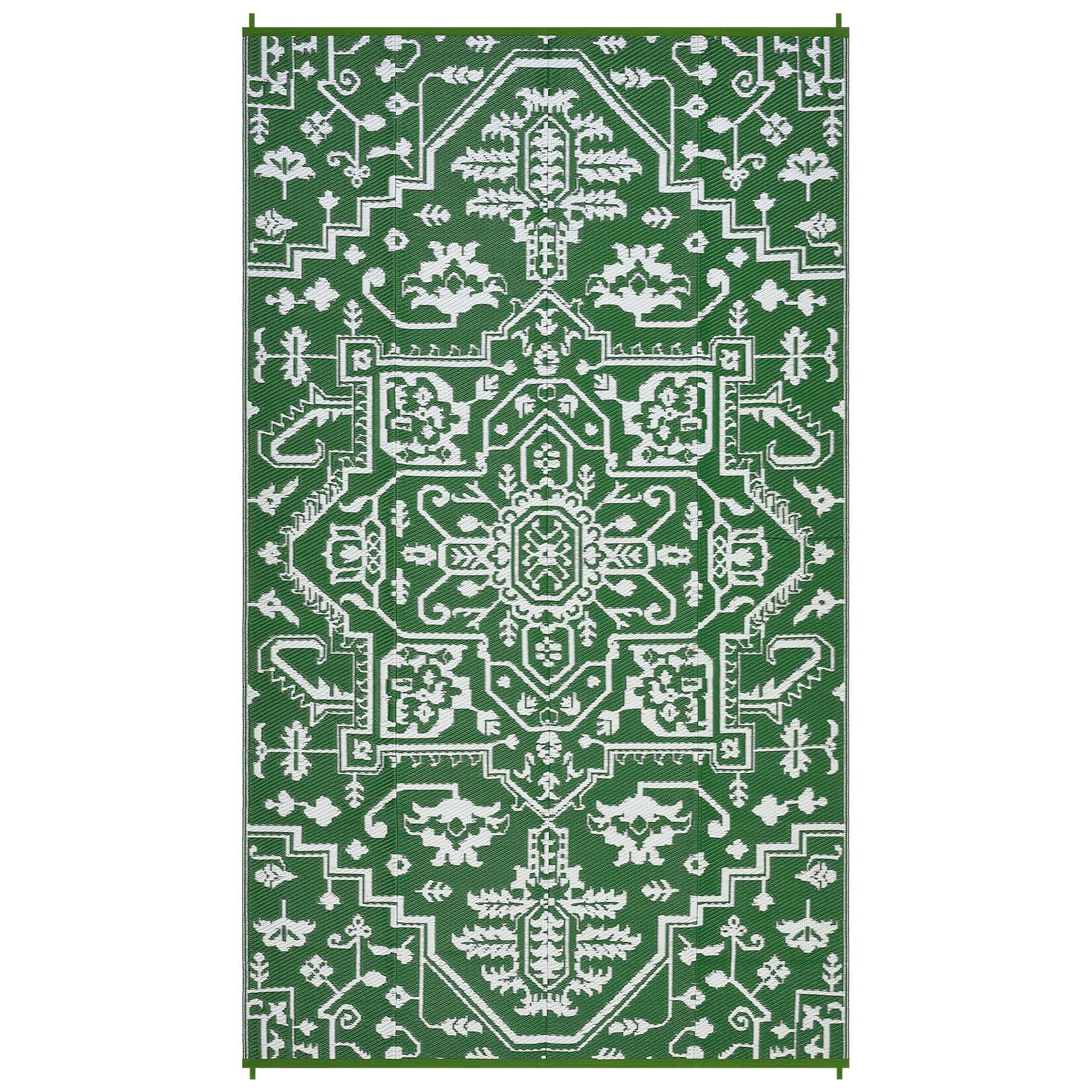 Front. GAOMON - Medallion Outdoor Area Rug Stain Resistant Waterproof UV Resistant Lightweight Carpet for Balcony Picnic Beach Vacation - Green White.