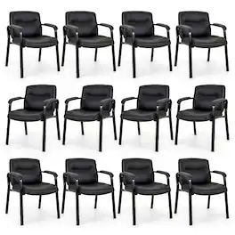 Gymax - Set of 12 Waiting Room Chair No Wheels w/ Padded Armrests Guest Chair for Meeting - Black