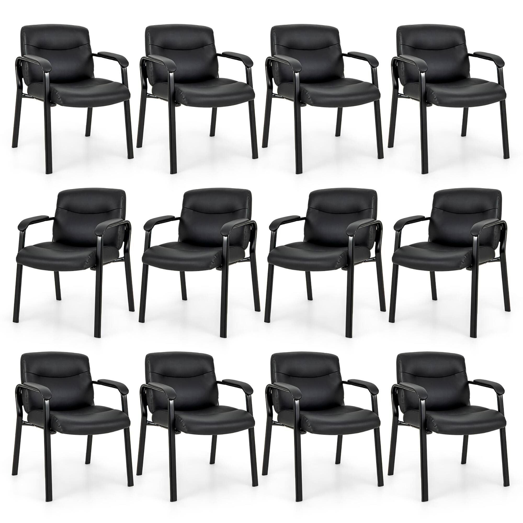 Front. Gymax - Gymax Set of 12 Waiting Room Chair No Wheels w/ Padded Armrests Guest Chair for Meeting - Black.