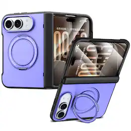 UUCOVER - Magnetic Case for Apple iPhone Duo,Shockproof TPU Hinge Protection PC Ring Kickstand Case Compatible with MagSafe Cover - Purple