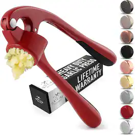 Zulay Kitchen - Premium Garlic Press - Durable Garlic Masher with Soft, Easy to Squeeze Handle - Red