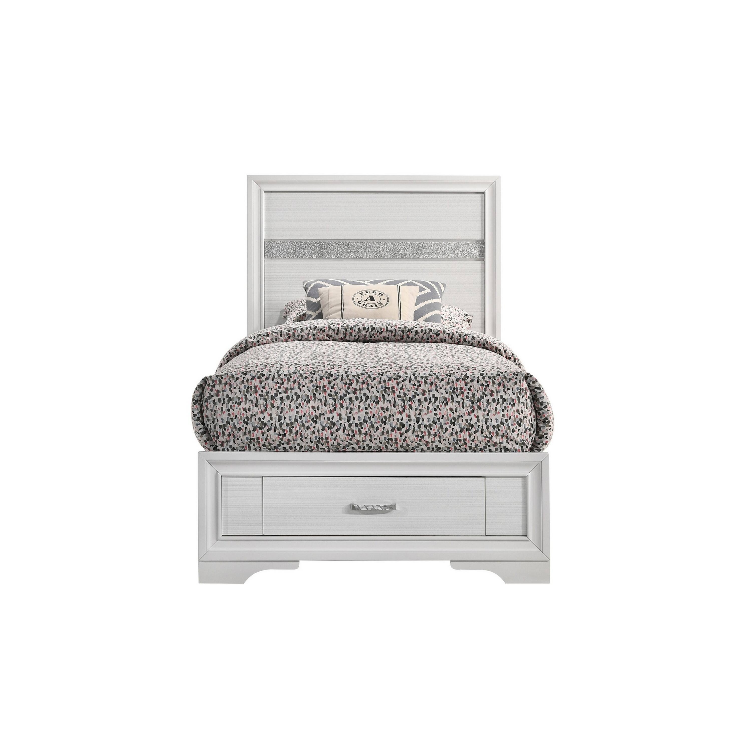Alt View 1. Manhattan Lane - Vino Twin Size Panel Bed with 2 Storage Drawers, Acrylic Glitter - White, Silver.