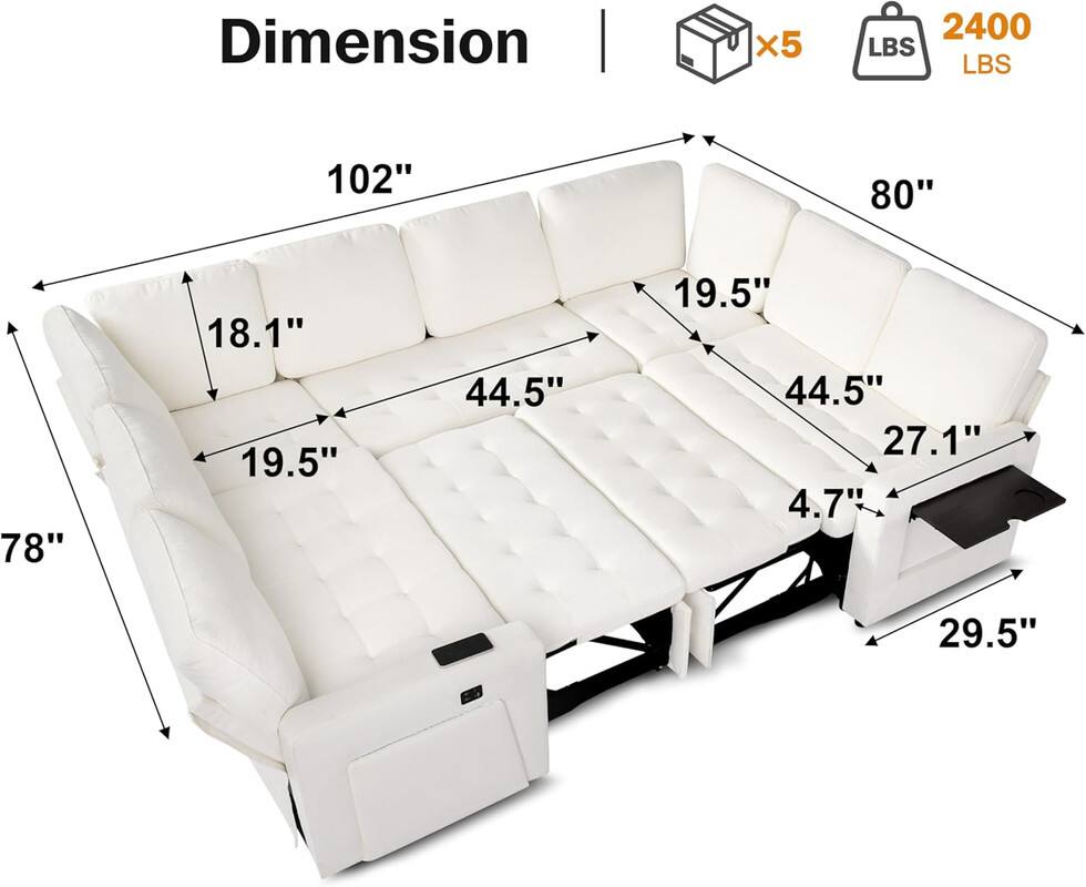 The corrected text is:

Dimension: 102" x 80" x 78" x 18.1" x 19.5" x 44.5" x 19.5" x 44.5" x 27.1" x 4.7" x 29.5"
Weight: 2400 LBS
Capacity: 5 LBS