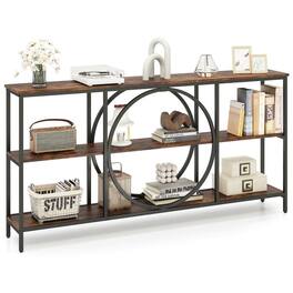 Resenkos - 3-Tier Console Table with Faux Marble Top & Storage Shelves for Hallway/Living Room, Rustic - Brown