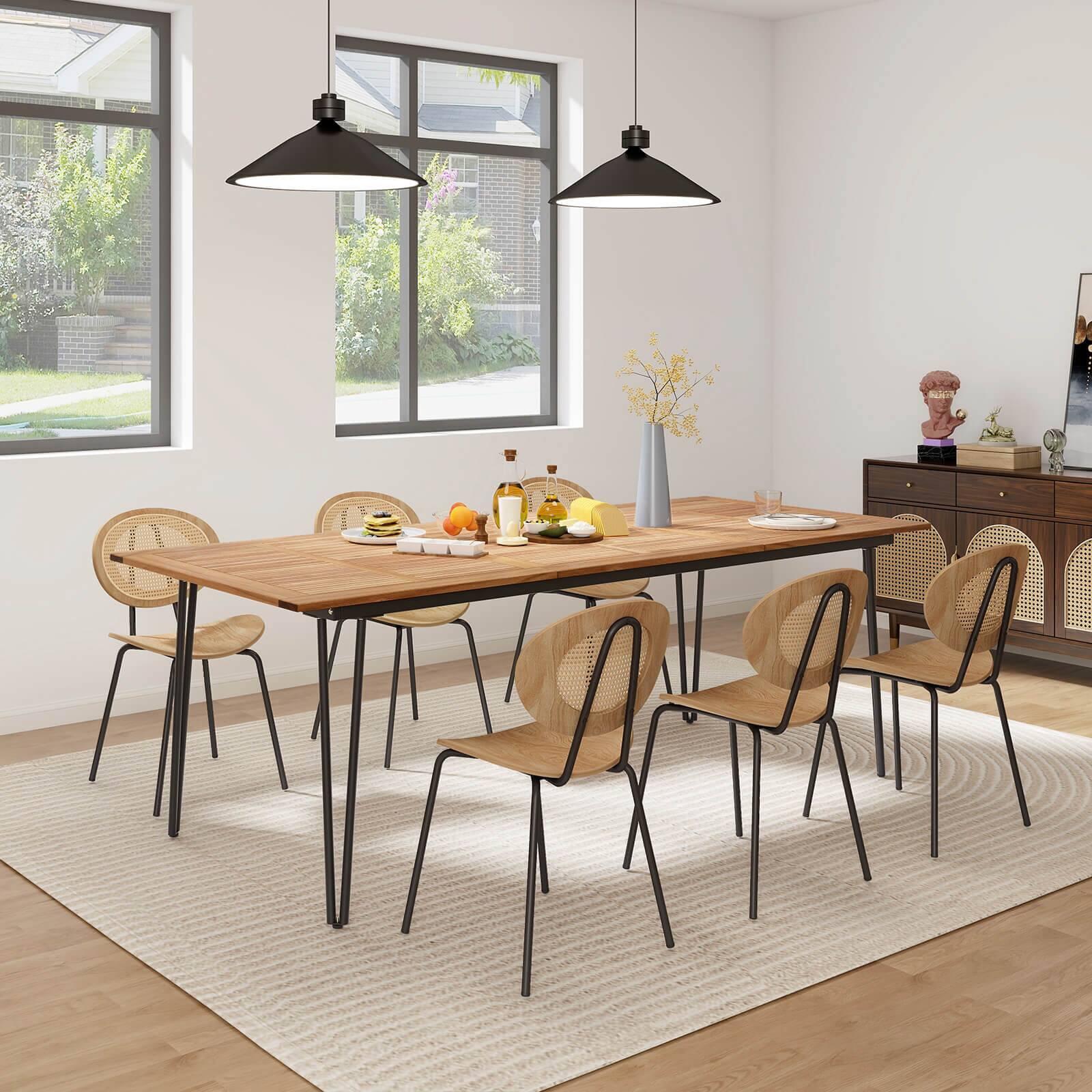 Alt View 4. Costway - Costway 86.5-Inch Outdoor Dining Table with Acacia Wood Tabletop & Metal Legs Umbrella Hole - Natural,Black.