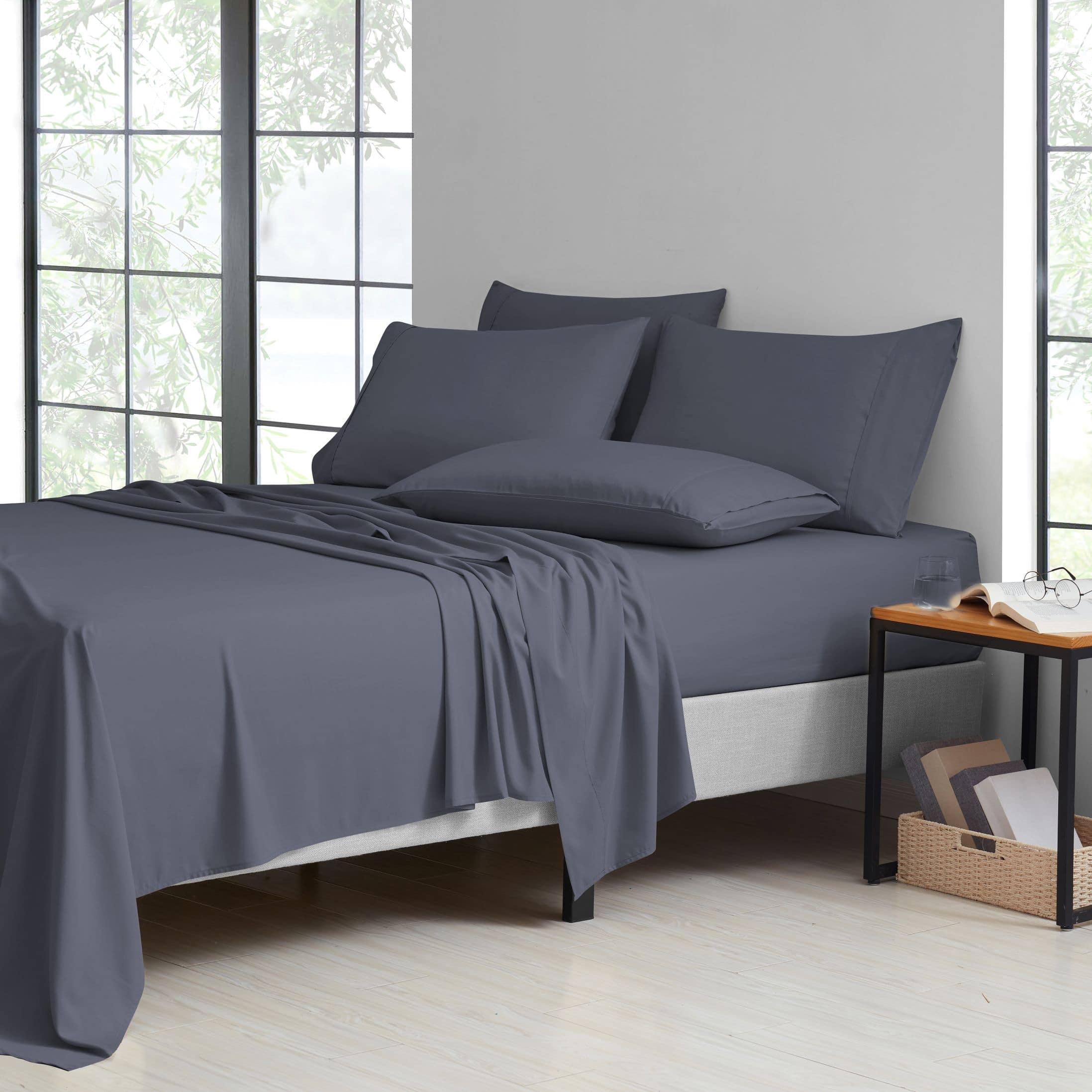 Kathy Ireland - 2000 Thread Count Cotton 6 Pc Sheet Set - Charcoal Grey