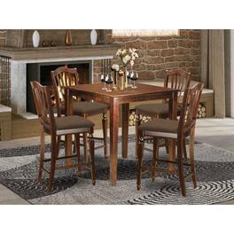 East West Furniture - VNCH5-MAH-C 5 PC counter height set-pub Table and 4 Kitchen Chairs - Mahogany