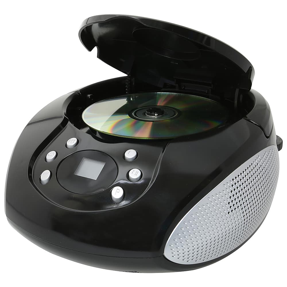 Left. GPX - Portable Boombox with CD Player and AM FM Radio - Black.