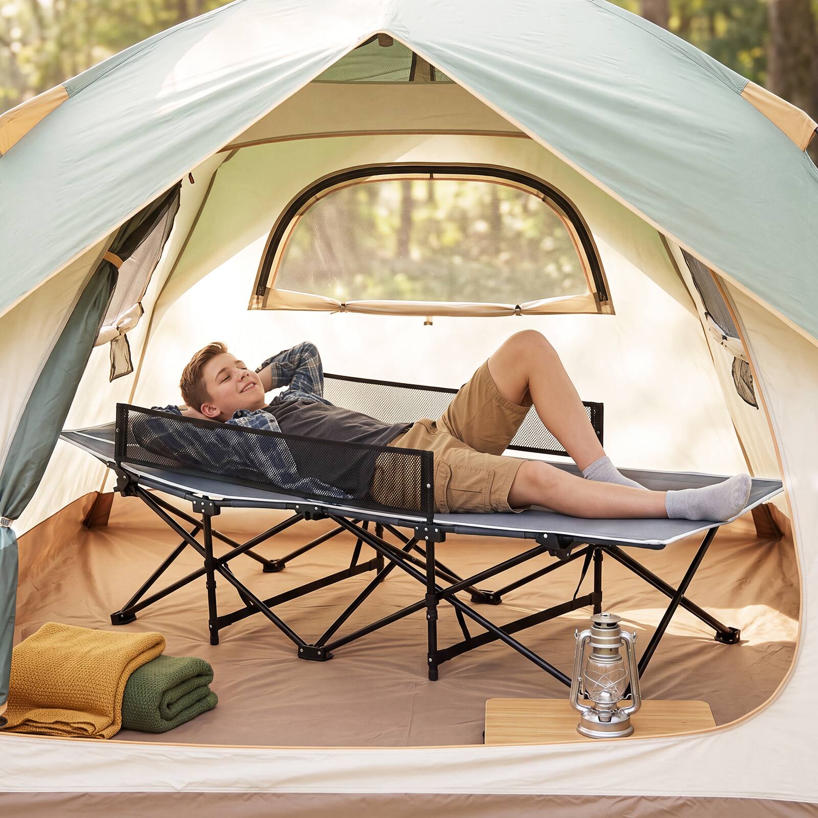 Alt View 3. Costway - Costway Foldable Camping Cot with Headrest Mesh Side Rails Carry Bag Metal Frame for Hiking - Gray.