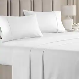 CGK Linens - 100% Cotton 400 Thread Count 4 Piece Sheet Set - Soft & Cozy Sateen Bed Sheets - King - White