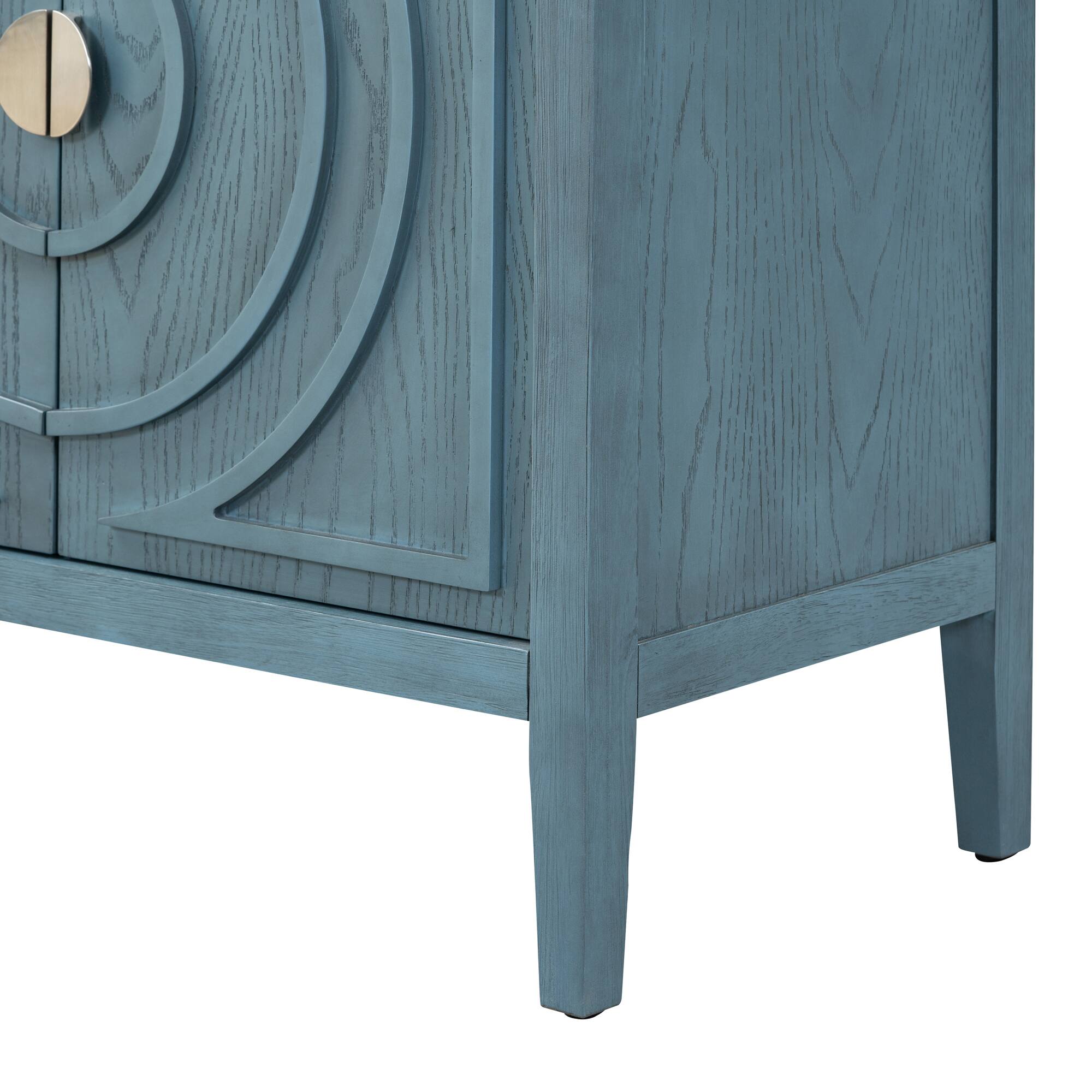 Alt View 5. Spaco - Spaco Retro Sideboard Buffet, Door with Circular Groove Design Round Metal Door Handle for Entrance, Dinning Living Room - Antique Blue.