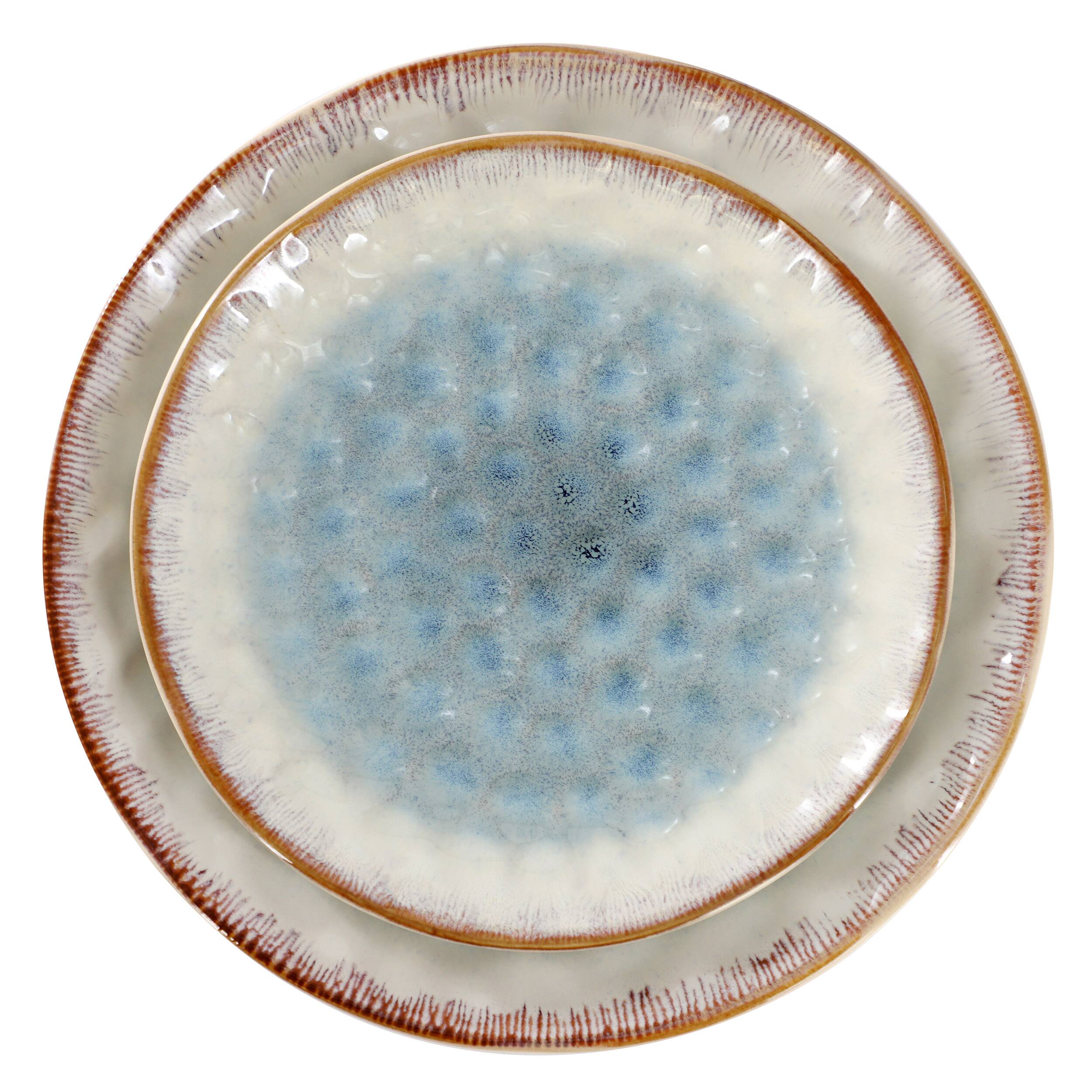 Alt View 2. Elama - Elama Leann 16 Piece Stoneware Dinnerware Set in Blue and Beige - Blue and Beige.