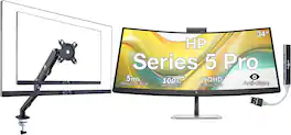 HP - Series 5 Pro 34" WQHD VA Monitor, AntiGlare, Flicker Free, Displayport, HDMI, w/DKZ Hub & ErgoFlexy Single Mount Arm - Black/Silver
