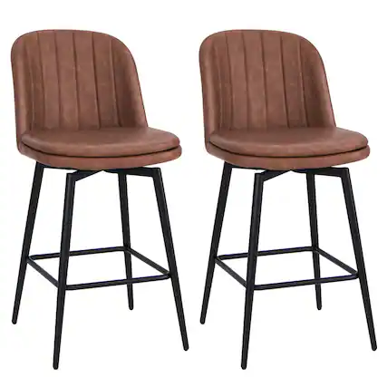 Front. Costway - 27 Inch Swivel Bar Stool Set of 2 with Padded Seat Metal Legs & Footrest - Brown.