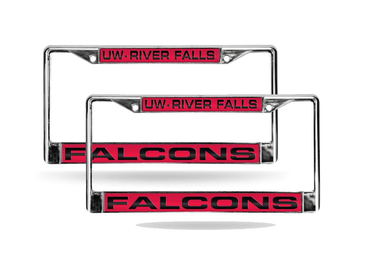 Wisconsin River Falls Falcons Chrome Metal Laser License Plate Frame - Set of 2 Frames