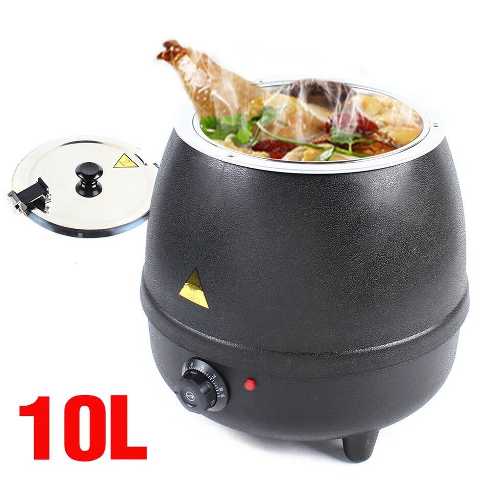 Left. Home Collection - 400W 10L Stainless Steel Soup Pot with Adjustable Temperature - Black and Silver.