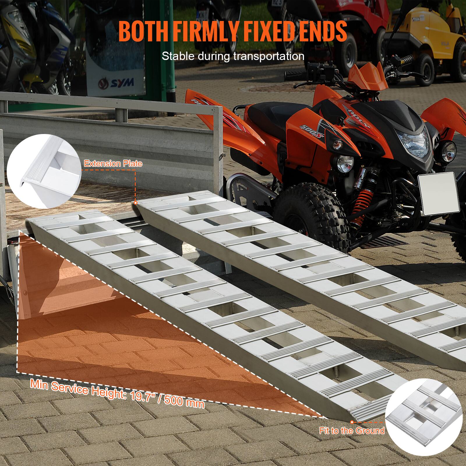 A3 BOTH FIRMLY FIXED ENDS  
Stable during transportation  

Extension Plate  

Min Service Height: 19.7" / 500 mm  

Fit to the Ground