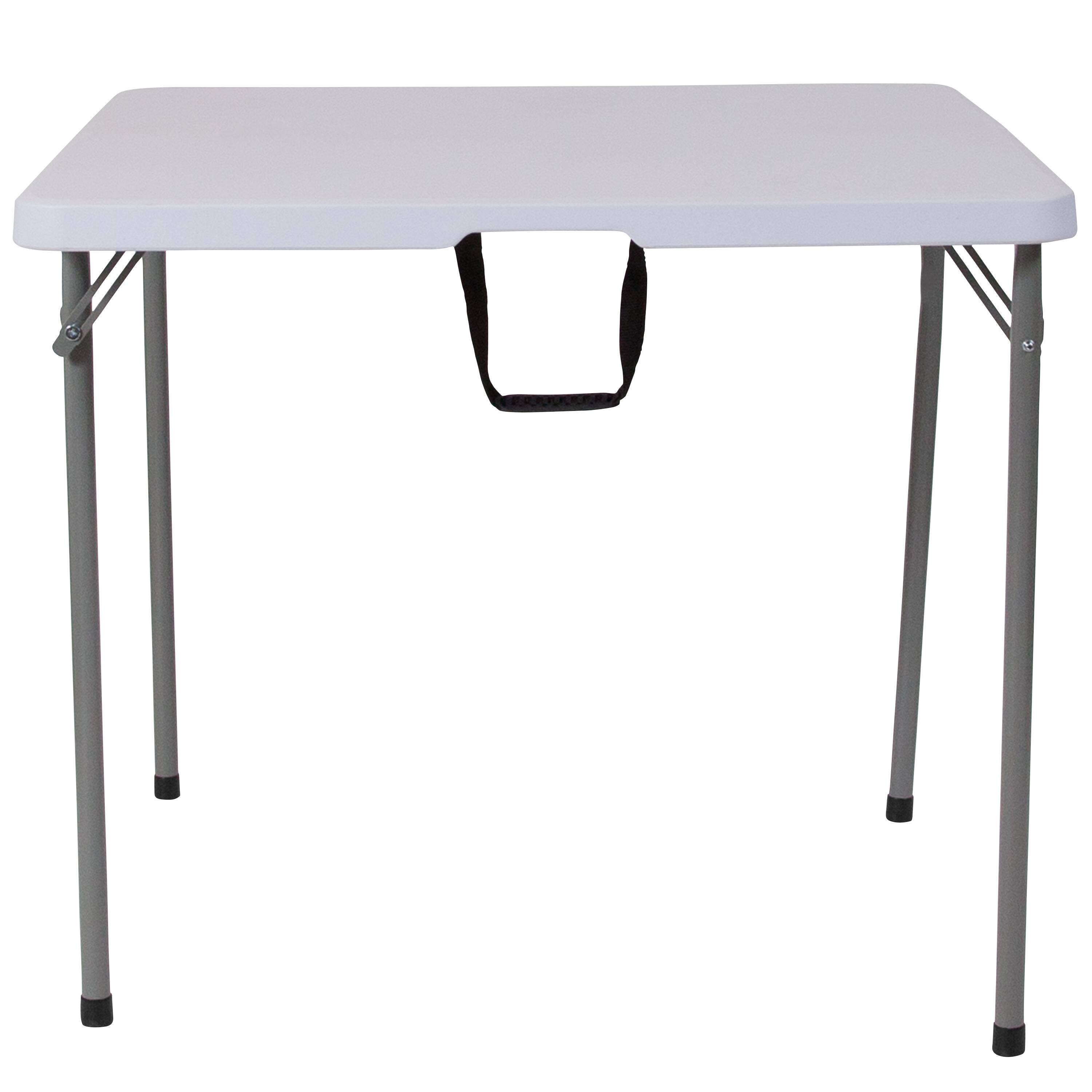 Alt View 2. Emma + Oliver - 2.79-Foot Square Bi-Fold Plastic Folding Table with Carrying Handle - Granite White.