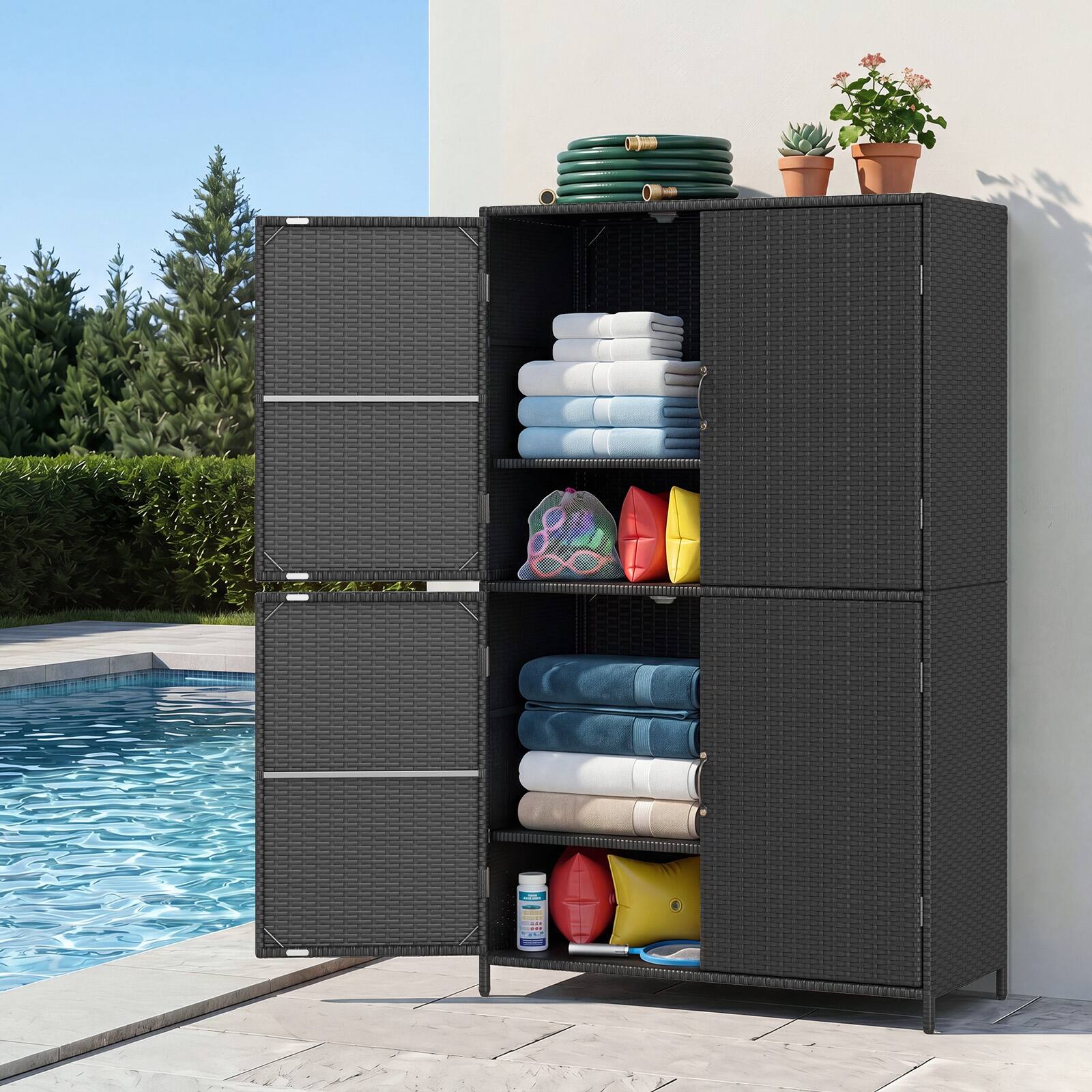 Alt View 4. Costway - Costway Outdoor Storage Cabinet with Adjustable Shelves & Anti-Toppling Device for Garden - Black.