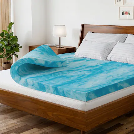 Front. CGK Linens - 3" Cooling Gel Infused Memory Foam Ventilated Mattress Topper - Queen - Blue.