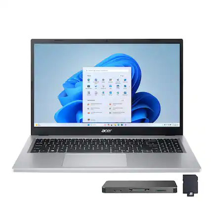 Front. Acer - Acer Aspire Go 15.6" FHD Touchscreen Laptop,AMD Ryzen 5 7520U,8GB LPDDR5,2TB SSD+160GB Dock Set,Win 11 Pro,Silver - Silver.