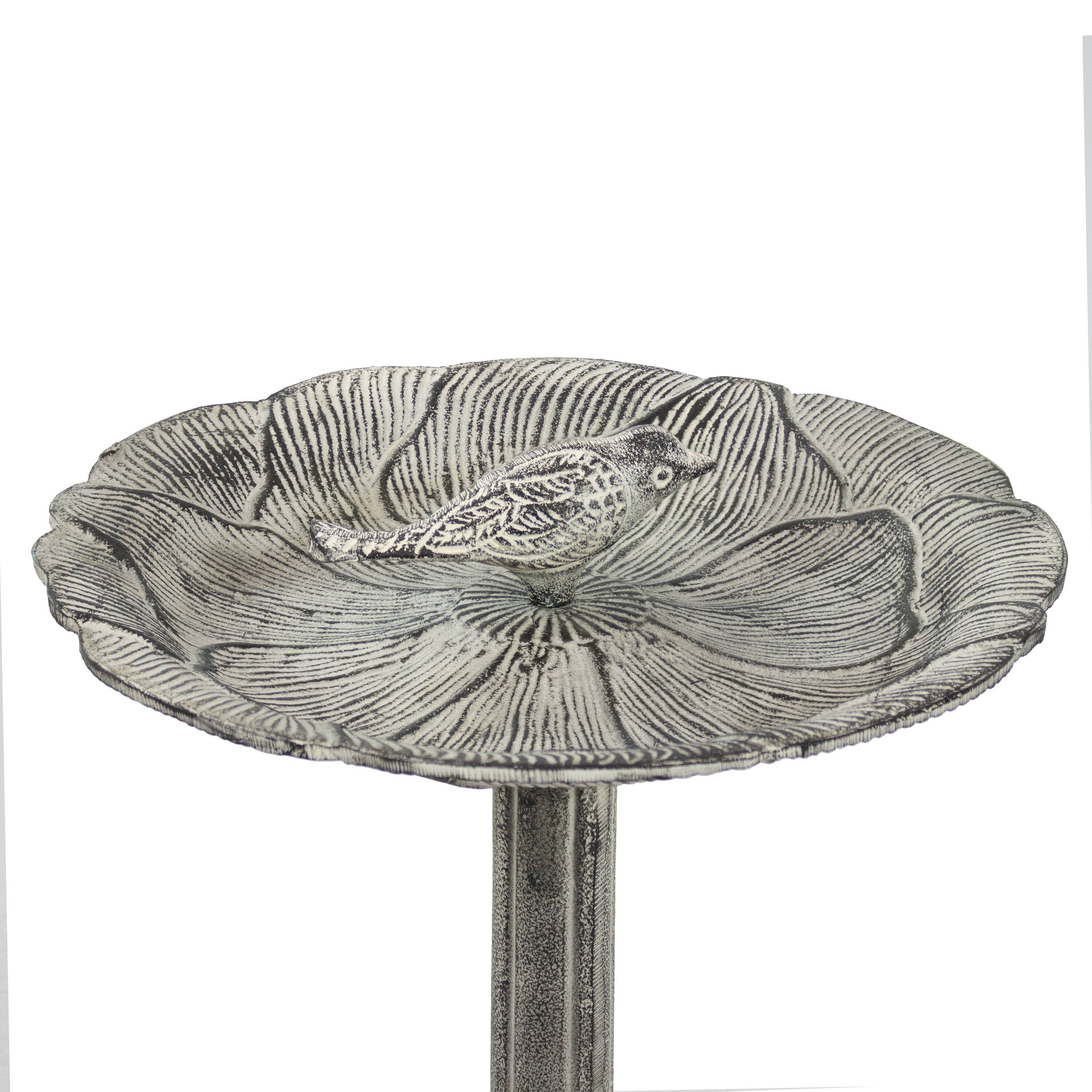 Alt View 7. Sunnydaze - Bird and Blossom Metal Bird Bath - 13 in - Antique Gray.