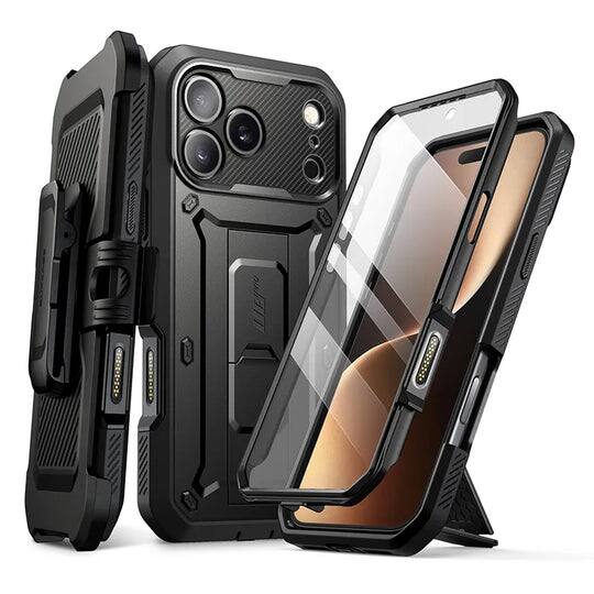 Angle. SUPCASE - Unicorn Beetle Pro Rugged Case for iPhone 17 Pro – Full-Body Protection with Screen Protector - Black.