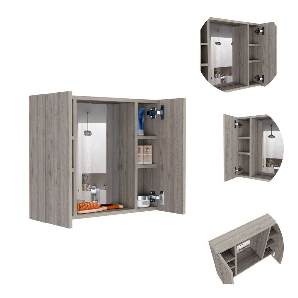 Alt View 1. TuHome - Wall-Mount Mirror Medicine Cabinet with Two Doors for Interior Storage - Light Gray.
