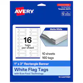 Avery - Banner Rectangle Flag Tags, 1" x 3", Matte 160 Total - White